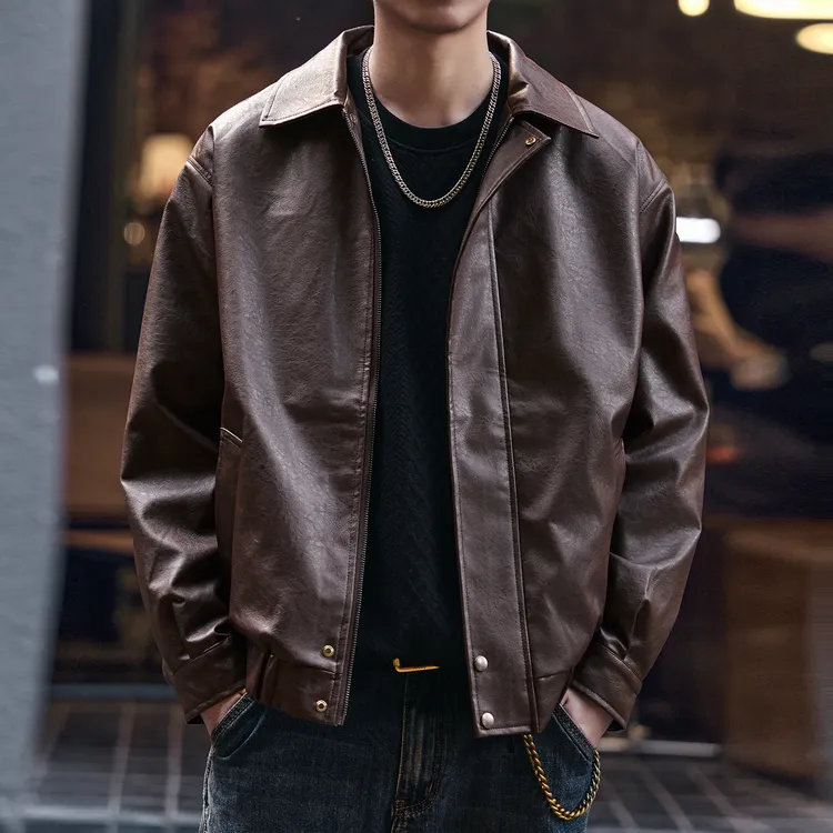 格蓝鹿美拉德复古机车PU皮衣男秋冬季潮牌宽松痞帅飞行员夹克外套