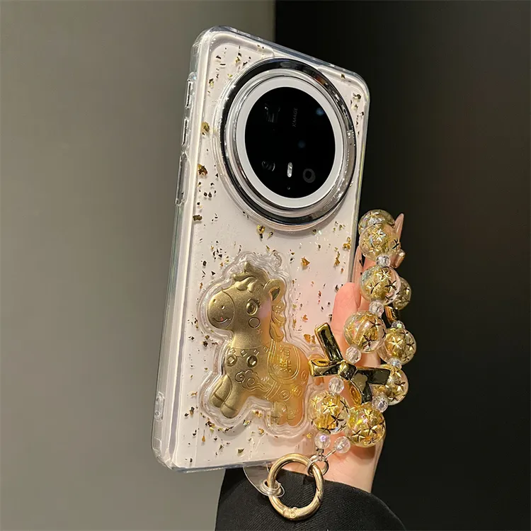 适用华为mate70pro+手机壳p80滴胶金箔金色有钱马mate60pro男女款