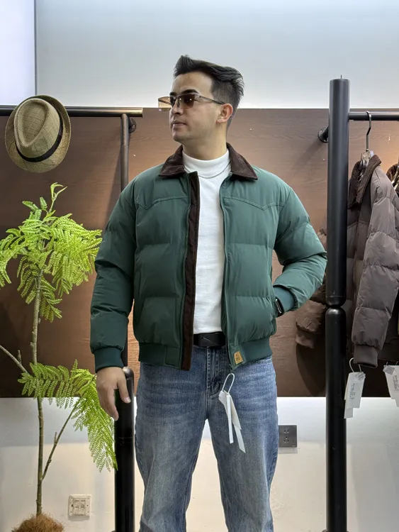 拼接纯色冬季男拉链翻领长袖夹克男装休闲时尚加厚（1510）