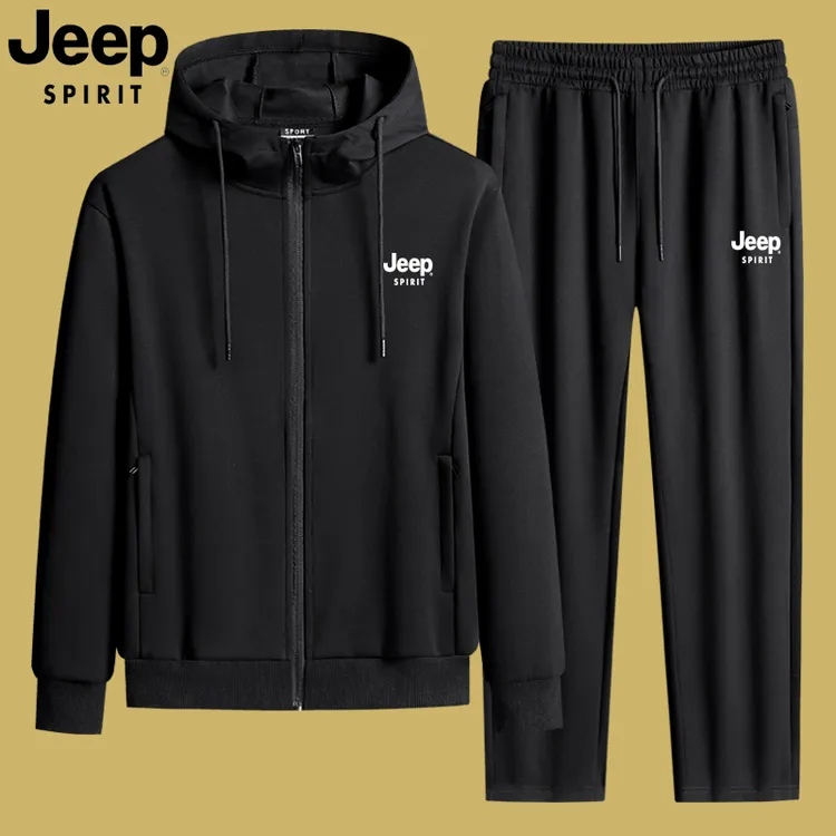 JEEP吉普运动套装男士中年春秋时尚大码连帽休闲卫衣跑步运动服男