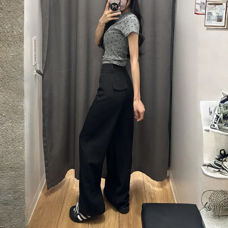 秋冬加绒垂感西装裤显瘦微喇裤大码胖mm穿搭韩系慵懒松弛感裤子