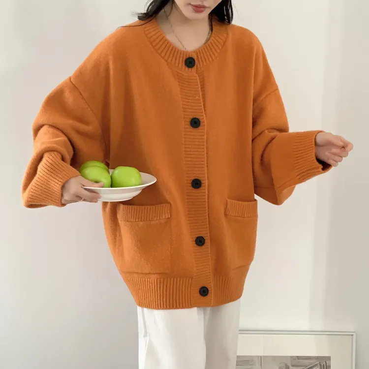 【超大版高克重】男女同款慵懒调调！棒针毛衣韩版圆领针织毛衣外套