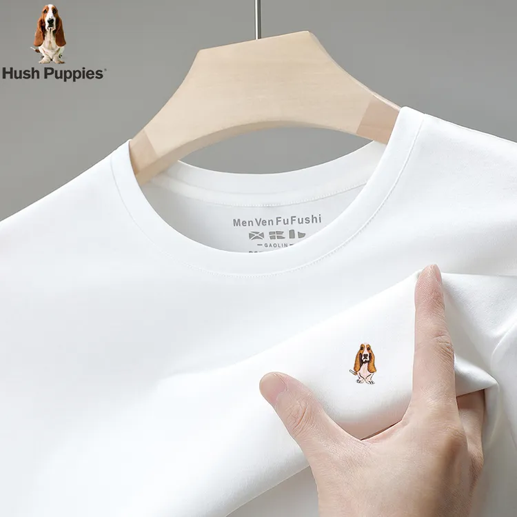 Hush Puppies暇步士圆领短袖t恤男士中青年纯棉透气凉感免费上衣