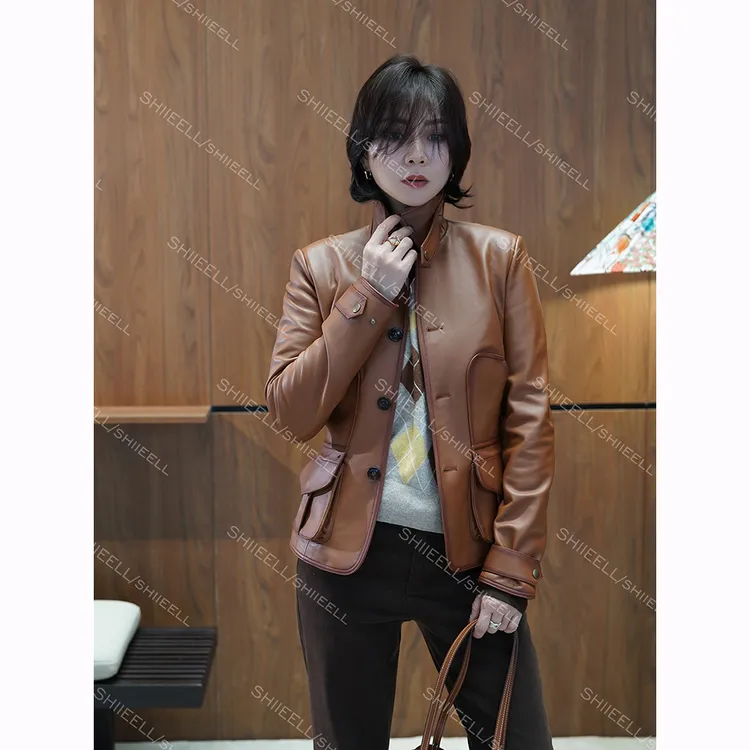 SHIIEELL【琥珀骑士】复古老钱短款外套上衣经典百搭翻领皮衣Z5401