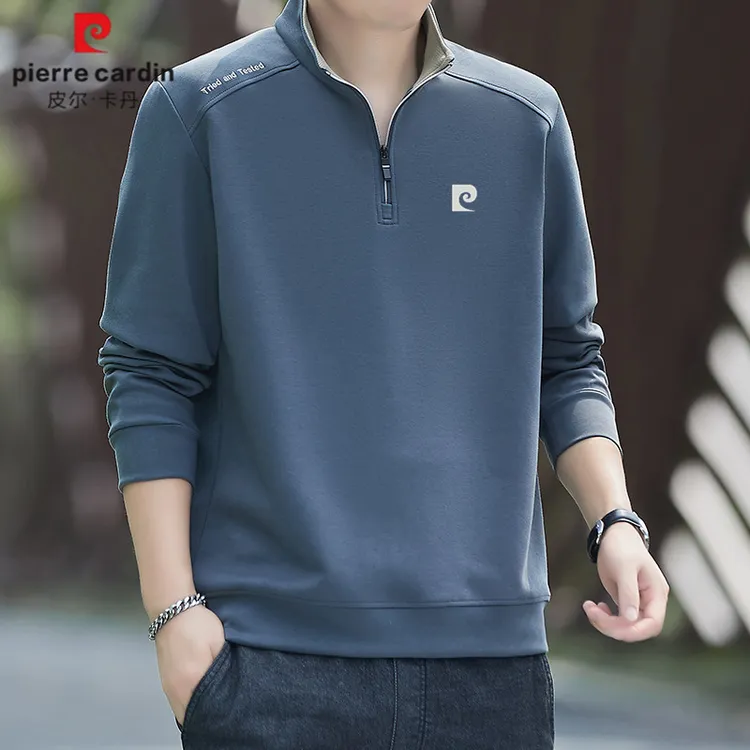 皮尔卡丹男款春秋款半开衫立领卫衣简约时尚休闲运动打底衫上衣