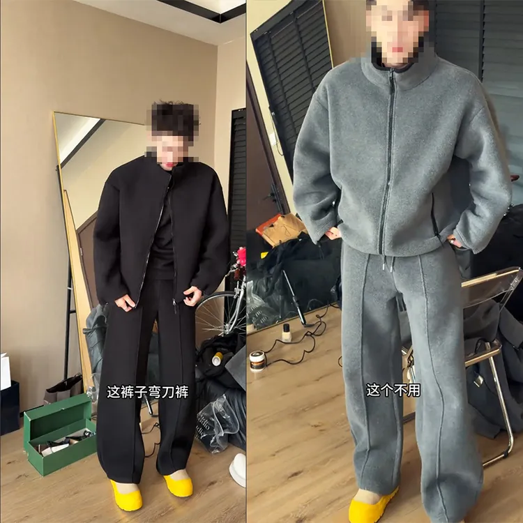 秋冬新品重磅双面摇粒绒休闲套装男女慵懒风保暖舒适百搭外套长裤