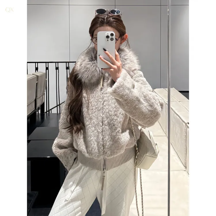 阿尔娜日落~毛领连帽加绒保暖韩系慵懒毛毛网红外套女冬