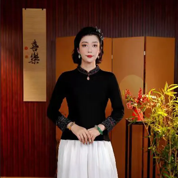 [墨轩]周周高定新中式刺绣打底衫中国风民族风百搭