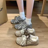 MAMIE【秋季新鞋】增高交叉绑带圆头时尚休闲鞋透气女鞋运动鞋