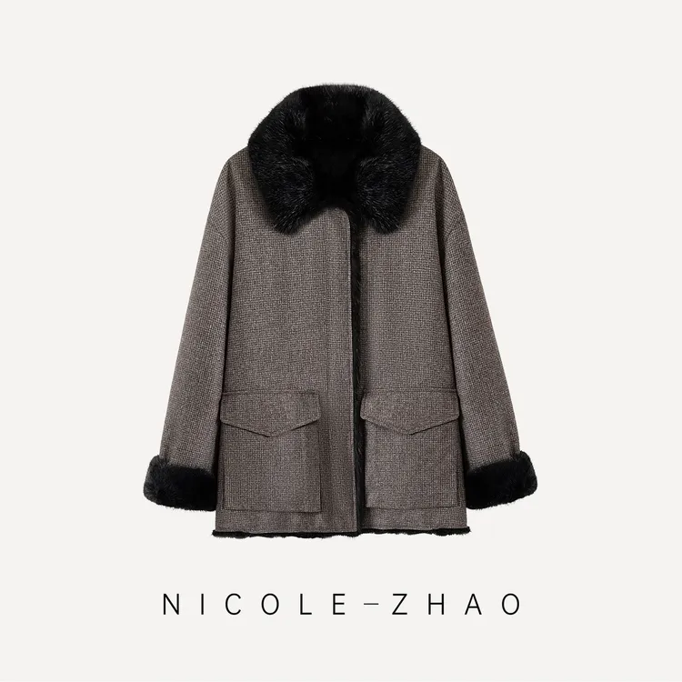 【银行家【贵姐NICOLE】限量版意大利LP毛呢双面穿貂防水外套4NWP045