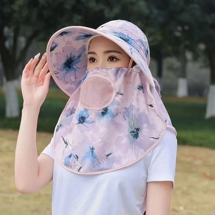 新款防晒遮阳帽夏季帽子百搭紫外线遮脸披肩透气户外骑车防风帽