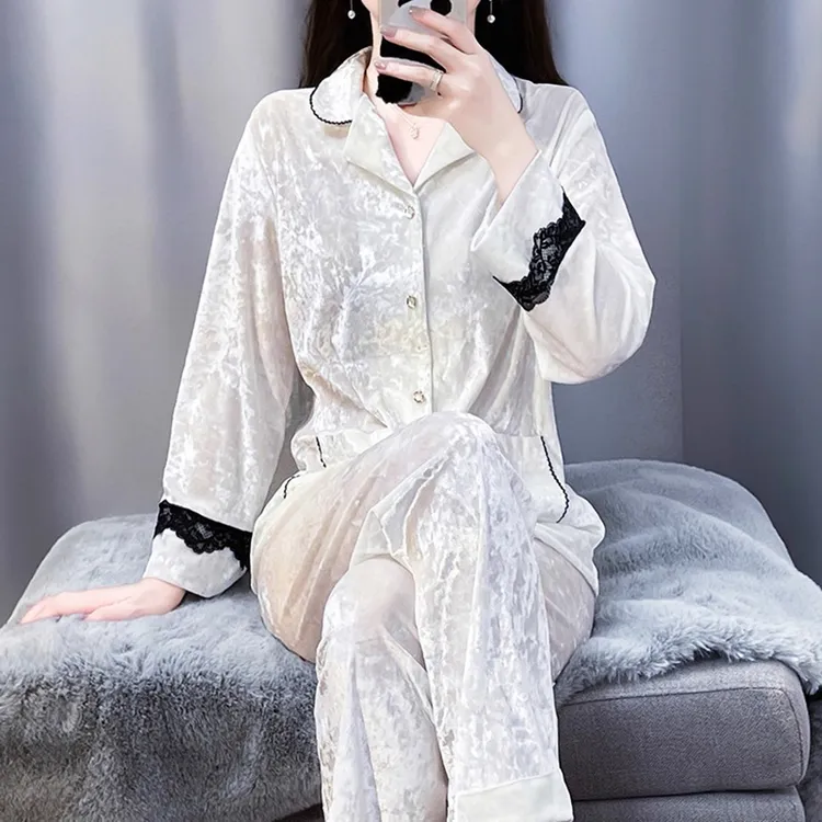 tpvl2025新款金钻绒睡衣女秋冬家居服套装可外穿高级感春秋衬衫领