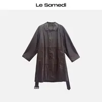 Le Samedi马油叶儿【托斯卡纳】油蜡羊皮老钱几何分割腰带风衣