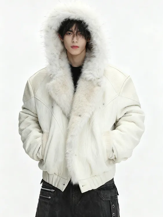 AR CulturE窥探雪狼 大毛领仿狼毛座山雕皮衣外套男冬季加厚棉服