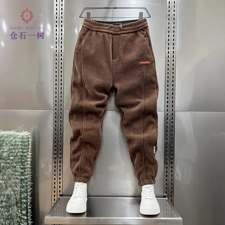 仓石一树男士新款潮流舒适百搭保暖卫裤秋冬季青年加绒加厚束脚裤
