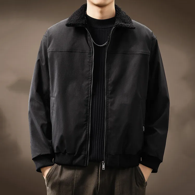 高端美式重磅简约工装夹克棉服男2026秋冬宽松休闲保暖毛领外套男