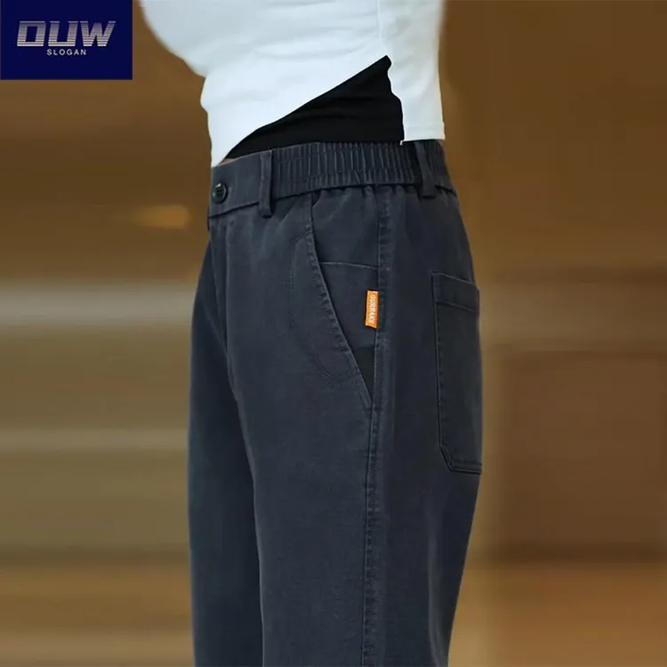 O.U.W松紧腰休闲裤秋季2025新款宽松直筒中年男士爸爸装弹力长裤
