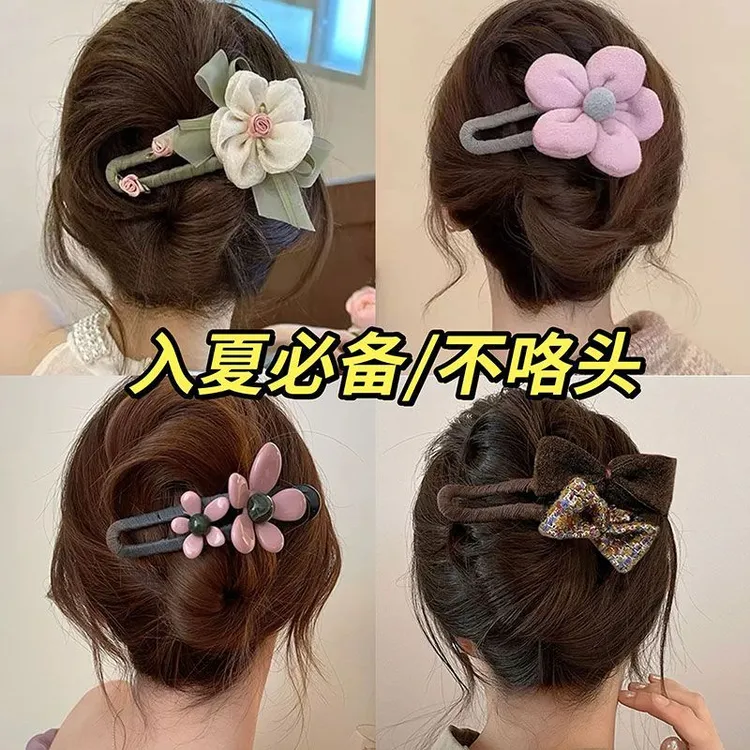 超仙网纱花朵发夹女后脑勺甜美森系鸭嘴夹2025新款鲨鱼夹一字抓夹