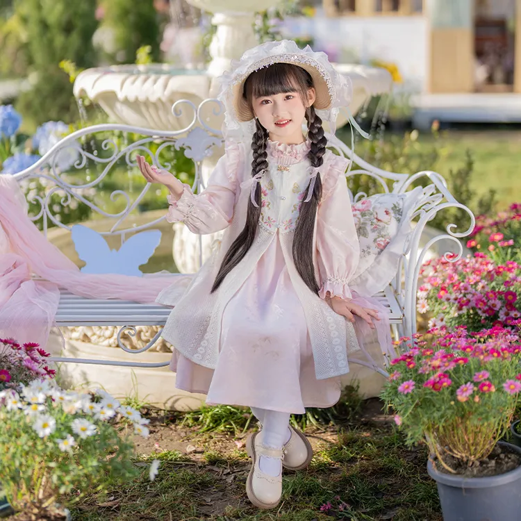 童锣湾【枝意】女童春季新款儿童新中式连衣裙欧若风改良明制套装