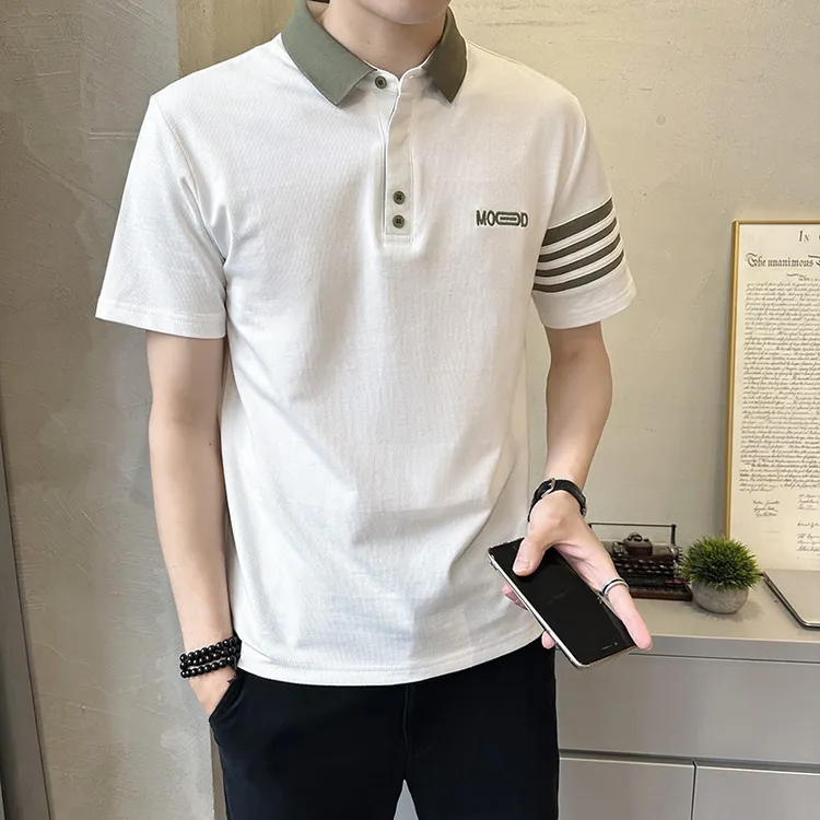 翻领短袖polo衫男潮牌夏季t恤韩版修身2025新款冰丝体恤保罗上衣