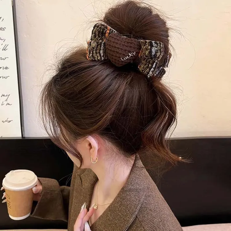 高质量毛呢蝴蝶结爱心丸子头抓夹女后脑勺高级感新款发夹头饰夹子