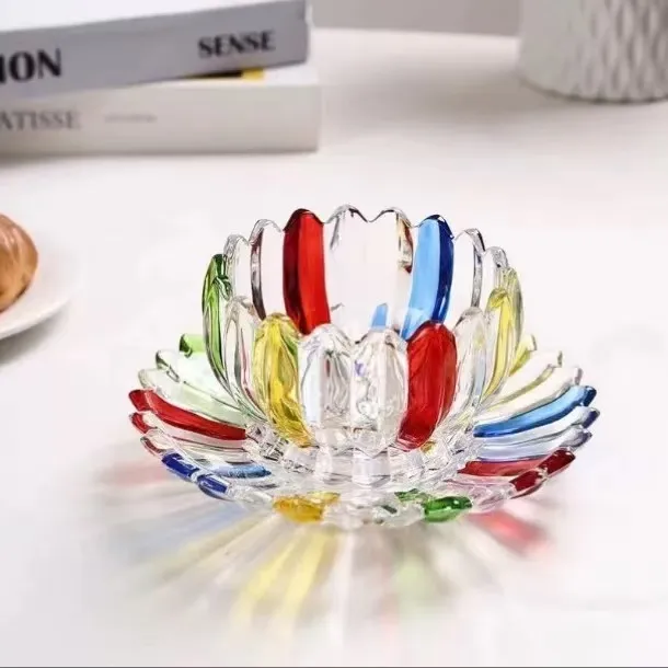 轻奢手绘莲花玻璃碗碟组合小众设计甜品碗燕窝沙拉碗下午茶碗碟