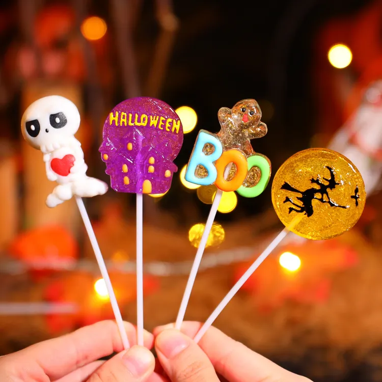 新款万圣节糖果搞怪棒棒糖骷髅女巫卡通造型礼盒装零食高颜值礼物