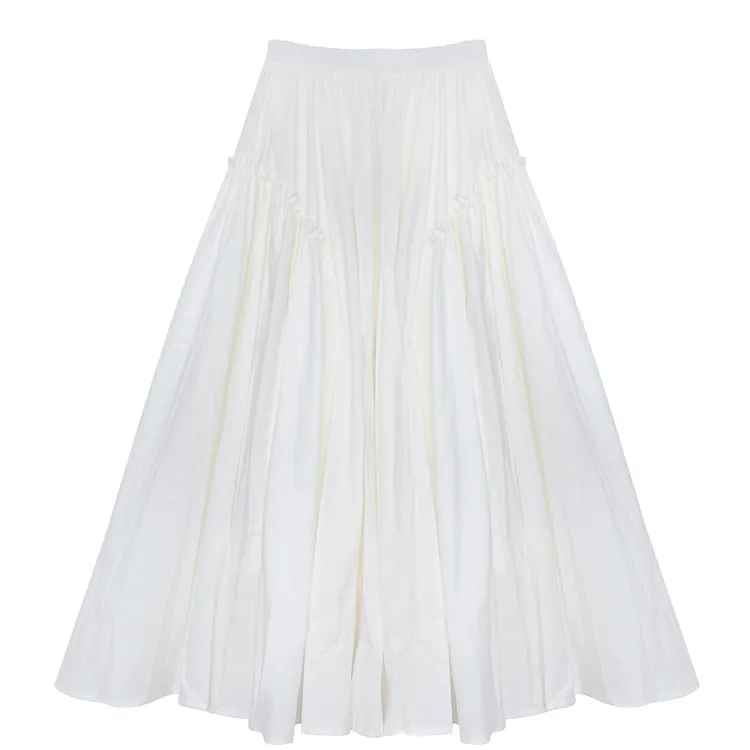 半身裙时尚百搭百褶裙半裙女装显瘦白色休闲女士A字梭织大摆长款