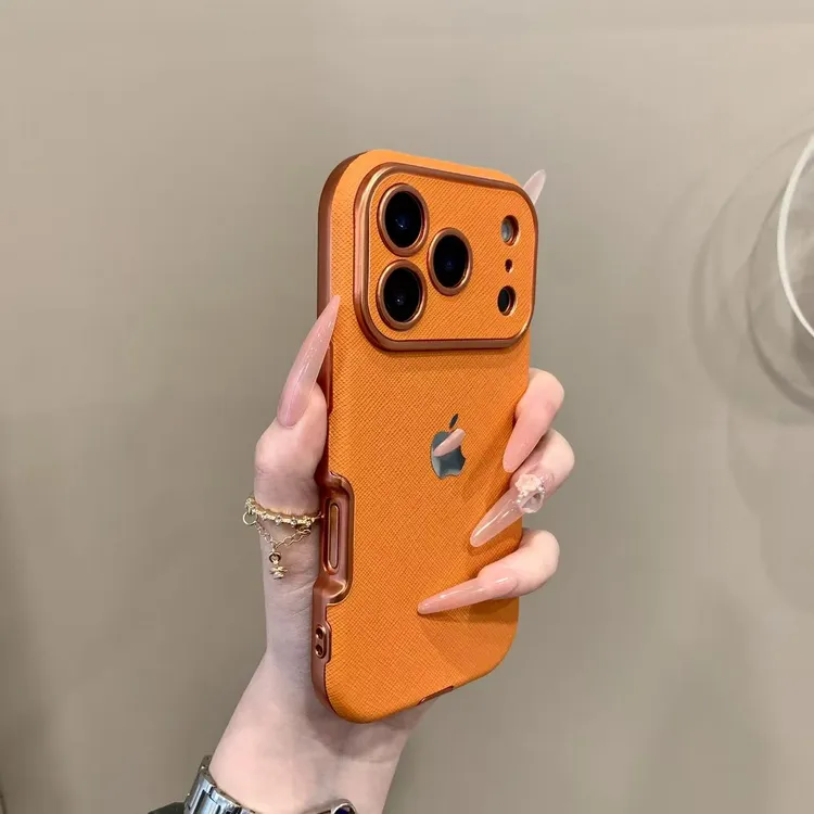 新款大视窗贴皮皮纹适用iPhone17手机壳苹果15/14promax皮质硬壳