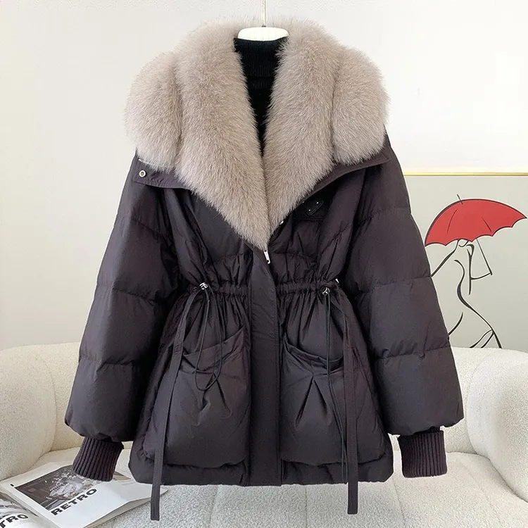 2025秋冬新款高级感气质毛领中长款棉服女装百搭收腰显瘦外套大衣