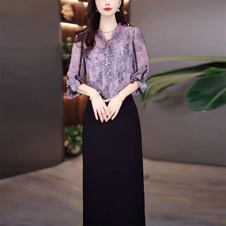 1241#高级时尚洋气气质优雅假俩件礼服裙2025春夏新款修身连衣裙