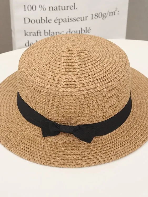 韩版新款草帽遮阳帽女夏天平顶礼帽复古帽子防紫外线防晒潮夏女士