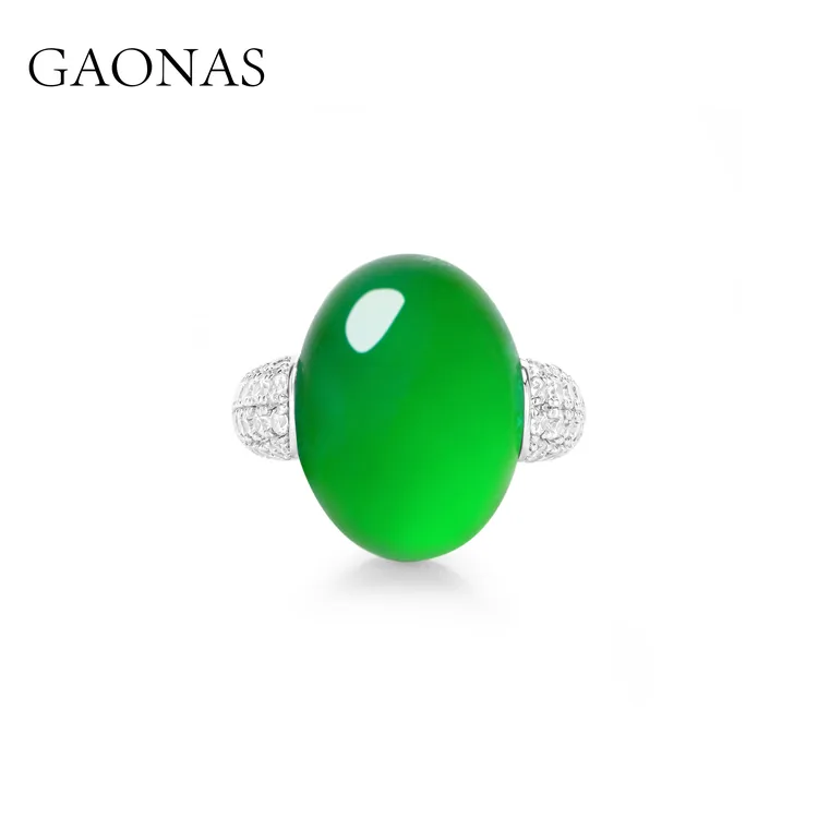 GAONAS 925银合成锆石戒指 贵气清丽经典蛋形绿戒指11473JG