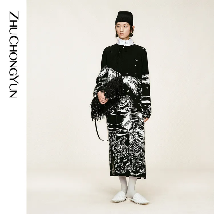 【苗系列 跳月亮】 ZHUCHONGYUN2025冬新款斜门襟提花连衣裙