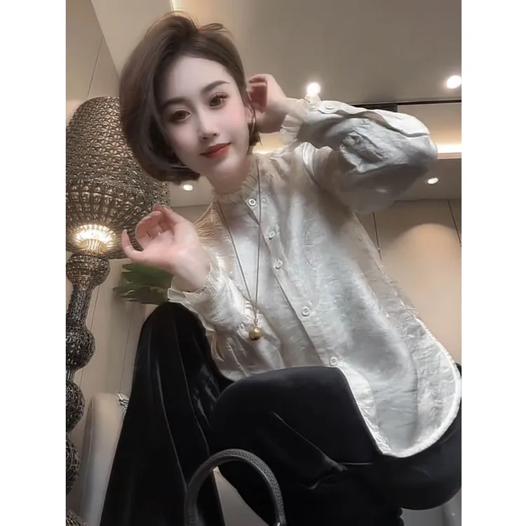 【有运费险】时尚浮光衬衫上衣女2025秋季新款新中式丝绒马甲两件套