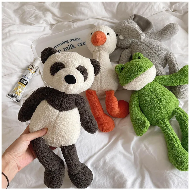 长腿熊猫公仔森林动物毛绒玩具青蛙熊猫兔子玩偶安抚布娃娃