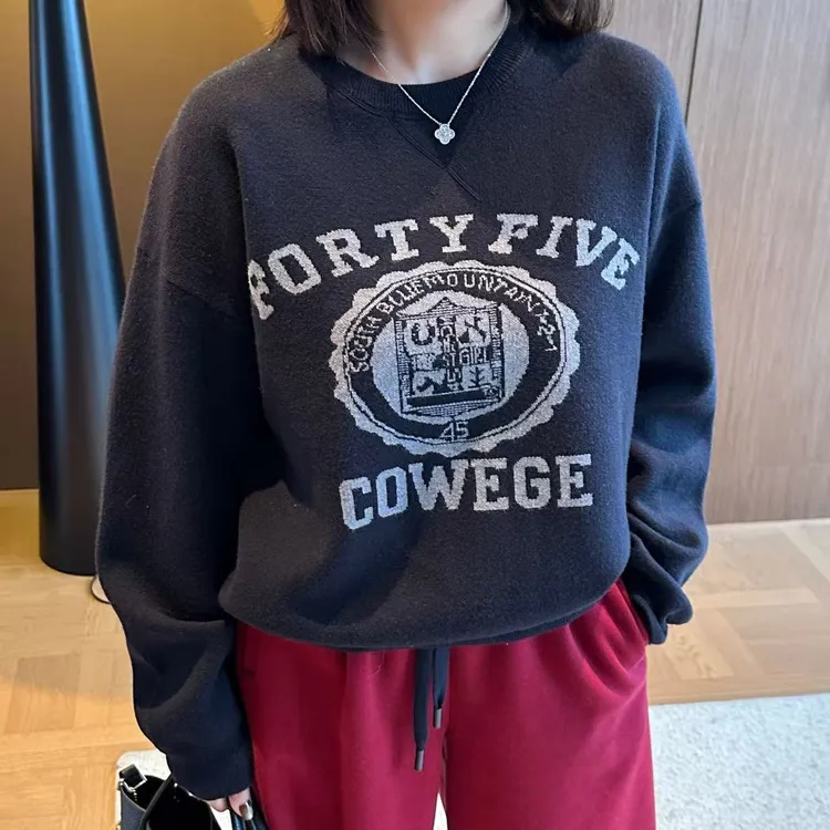 【汐汐女装店】小个子定制休闲风藏青百搭针织圆领毛衫 XXA2512040