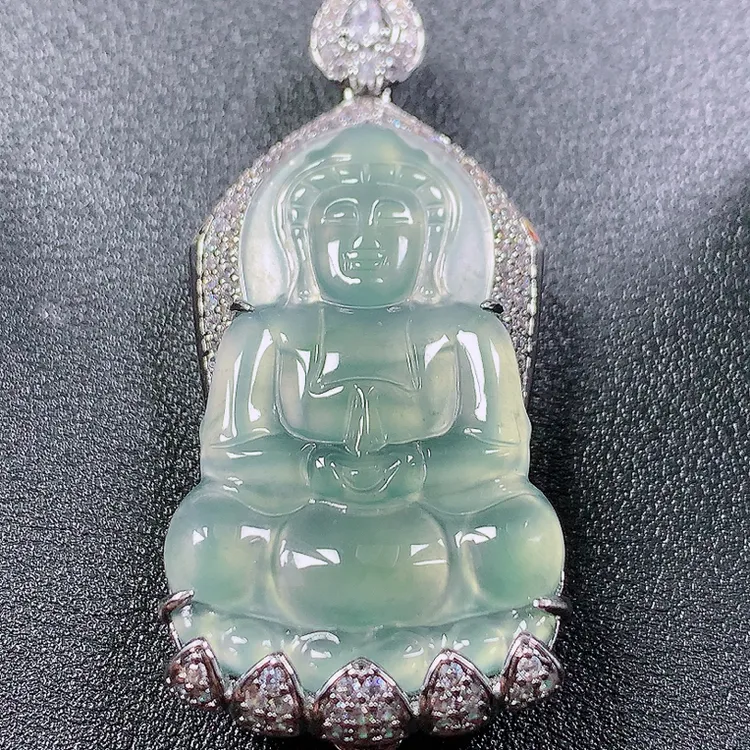 天然翡翠Ａ货冰种冰透观音百搭优雅颈饰-多样性发1