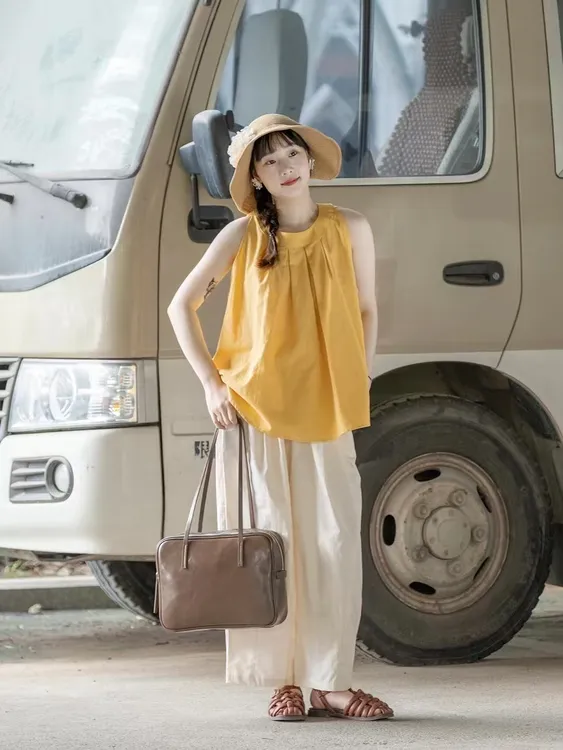 2025春夏新款韩系慵懒风无袖上衣时尚洋气时髦山本阔腿裤两件套