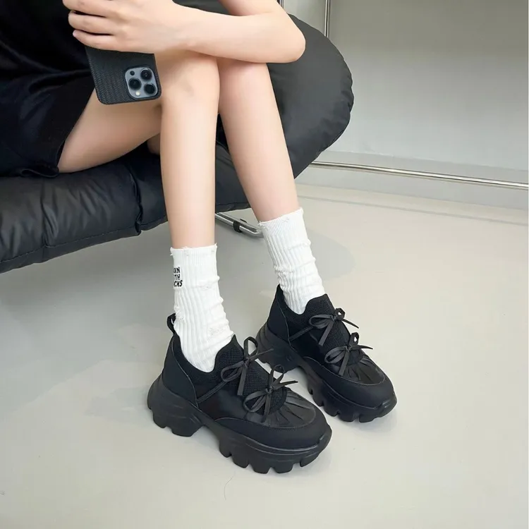 杨幂同款厚底老爹鞋女2025新款结设计休闲运动鞋芭蕾舞单鞋女