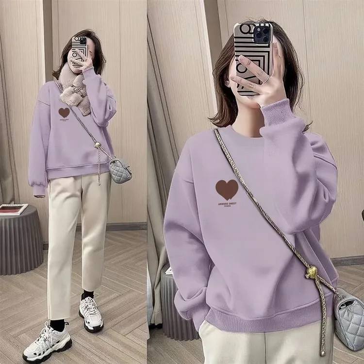 秋冬季新款加绒加厚小个子休闲宽松显瘦洋气减龄长袖圆领卫衣女潮