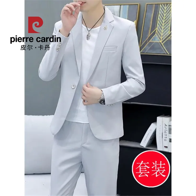 皮尔卡丹韩版休闲春秋西服套装男士修身商务正装新郎商务时尚休闲