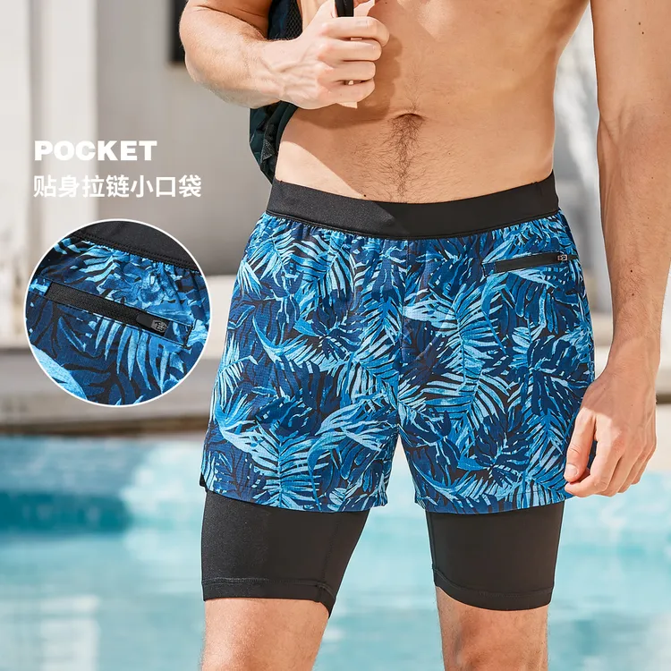 泳裤男夏季宽松运动跑步高档三分裤透气双层防尴尬速干沙滩裤弹力