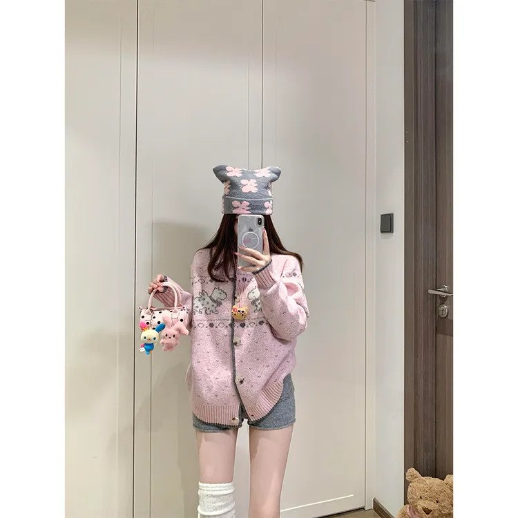 秋季新款休闲百搭费尔岛花纱小狗提花毛衣上衣22506#