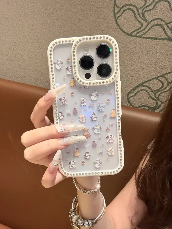 星星蝴蝶结小动物适用苹果16pro/15/14/13/全包防摔点钻手机壳