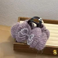 韩系新款精致紫色针织蝴蝶结时尚百搭高八抓夹WM-1131