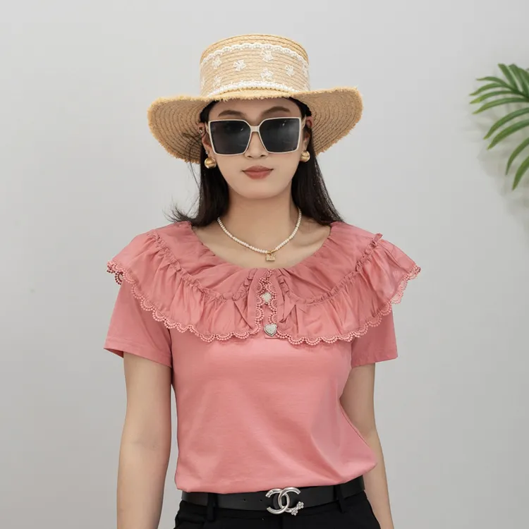 多色可选设计感独特新款穿搭夏季女款木耳边T恤时尚百搭短袖t恤女