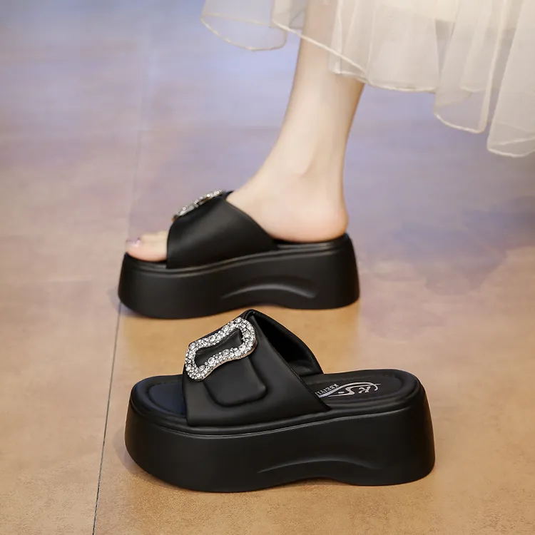 小码33高级感一字拖女厚底2025夏季新款增高松糕鞋配裙子休闲凉拖