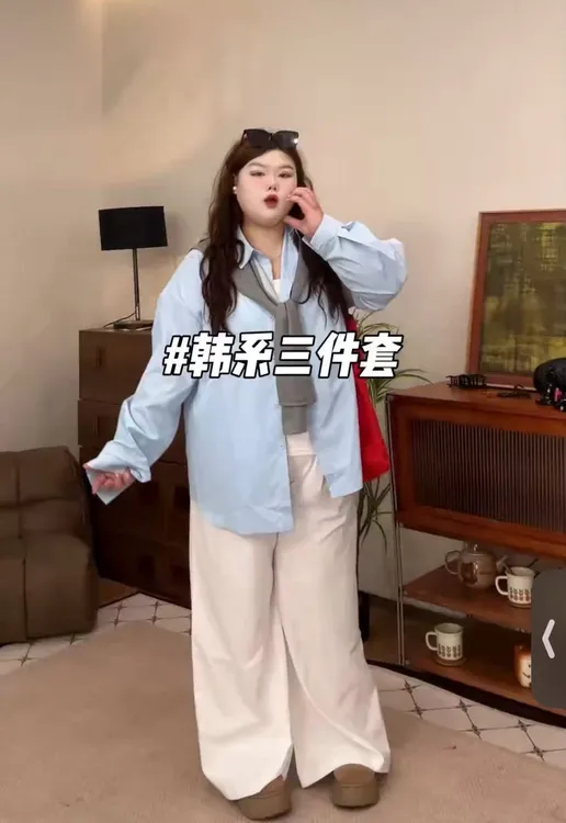 大码韩系设计感上衣525726裤子25726披肩825726套装