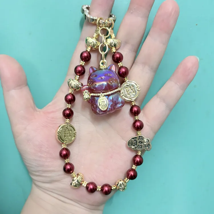 (蒲公英原创)新年款手机链有钱花暴富顺风顺水招财猫元宝金币